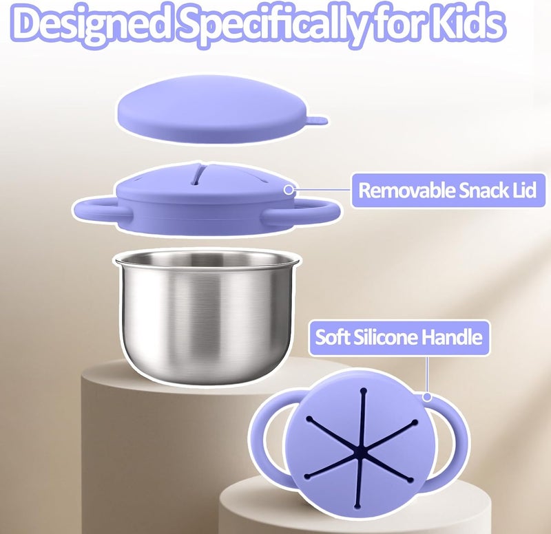 BUSOHA 2 Pack Stainless Steel Toddler Snack Cups - 9 OZ Spill-Proof Baby Snack Containers with Lid Travel Snack Containers for Kids Food Grade Silicone Dishwasher Safe - Image 3